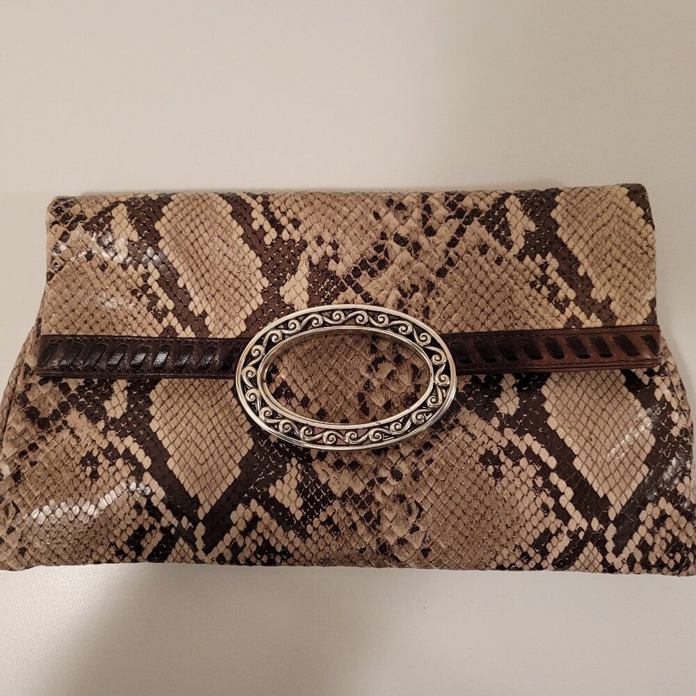 Brighton Python Snakeskin Leather Foldover Clutch… - image 1